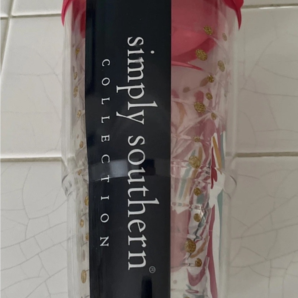 NWOT Simply Southern Collection 24 oz Insulated Cold Cup w/Straw and Pink Lid